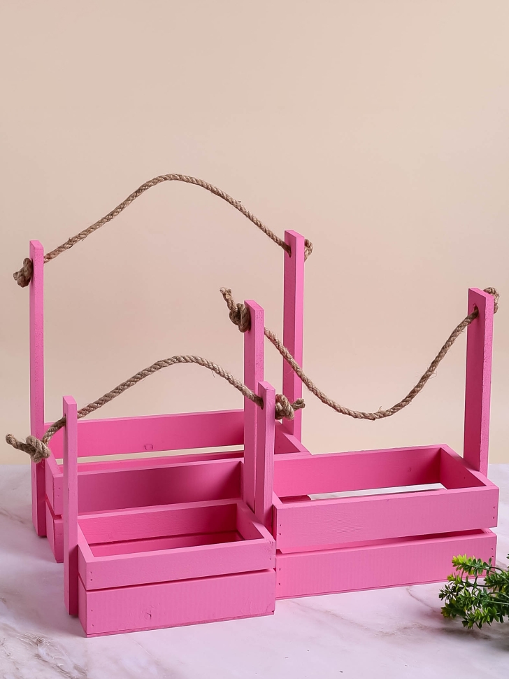 Ящик реечный с веревочной ручкой набор из 3шт h30.5х18.7х35,3см фуксия