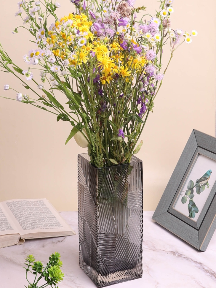 Ваза стекло h25 d10см К прямоугольная 276 графит