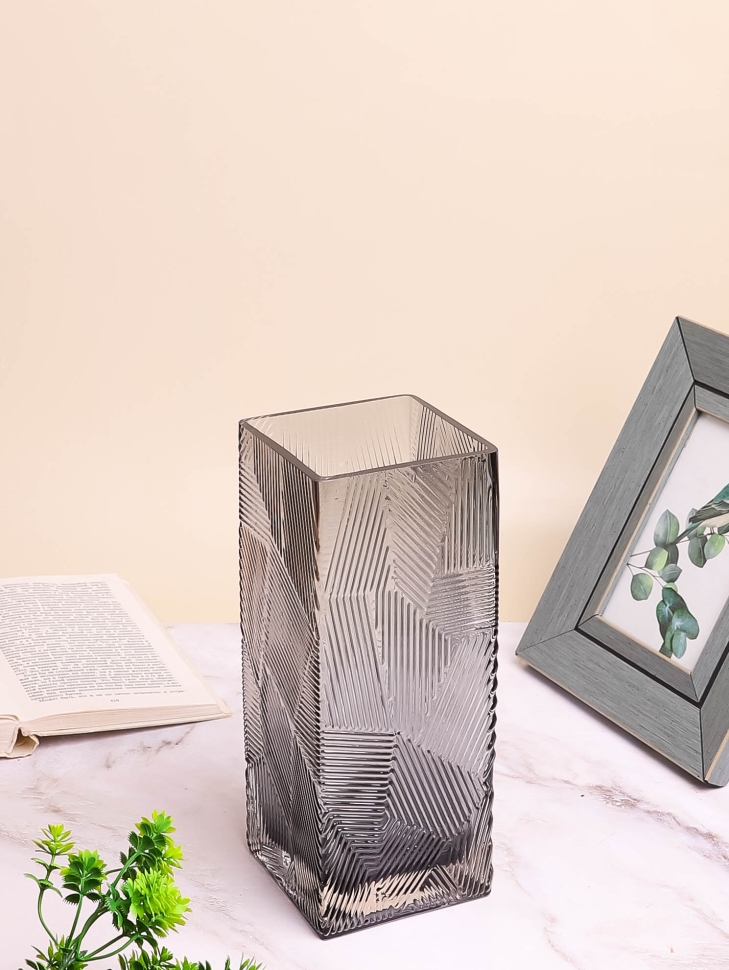 Ваза стекло h25 d10см К прямоугольная 276 графит