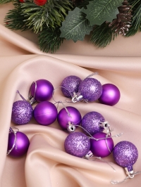 Игрушка елочная Шар  d3см набор 12шт пластик фиолетовый