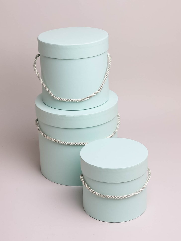 Коробка цилиндр набор из  3шт d18хh17 - d13-h12см со шнурком небесный