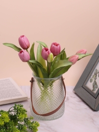 Ваза стекло h16 d13см К конус с кожаной ручкой прозрачный