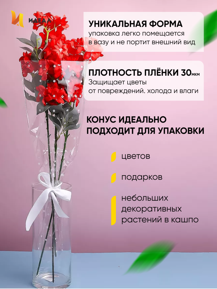Пакет цветочный Конус 24/60 Уголок рисунок/рисунок горох 50 шт Пакет цветочный Конус 24/60 Уголок рисунок/рисунок горох 50 шт
