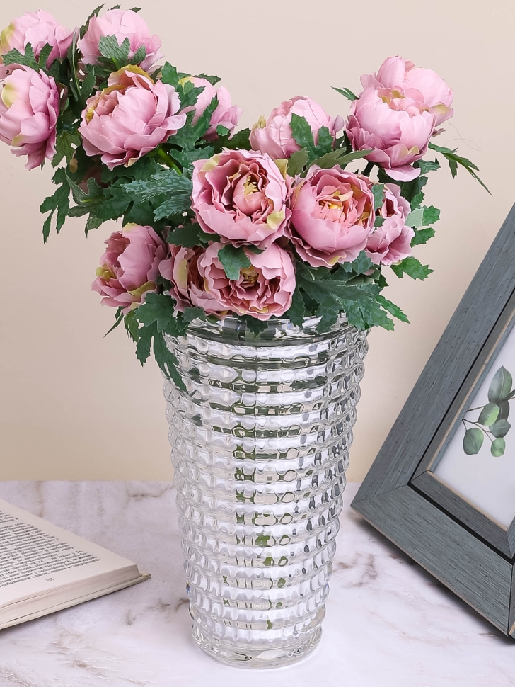 Ваза стекло Коническая H22,4 D10,8см К рельефная Ваза стекло Коническая H22,4 D10,8см К рельефная