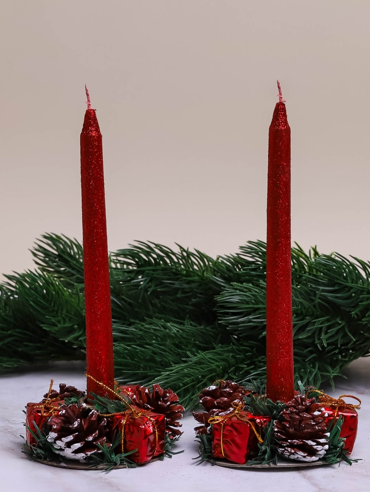 Подсвечник НГ d8см со свечой набор 2 шт 9595 Подсвечник НГ d8см со свечой набор 2 шт 9595