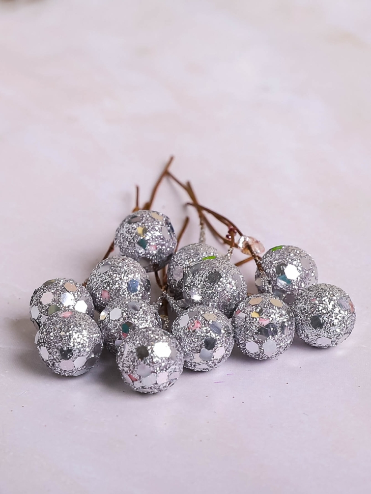 Шарики на проволоке d1,5х6см 12 шт с глиттером серебро Шарики на проволоке d1,5х6см 12 шт с глиттером серебро