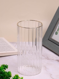 Ваза стекло Трубка H20 D10см К рельефная полоса/золотой кант