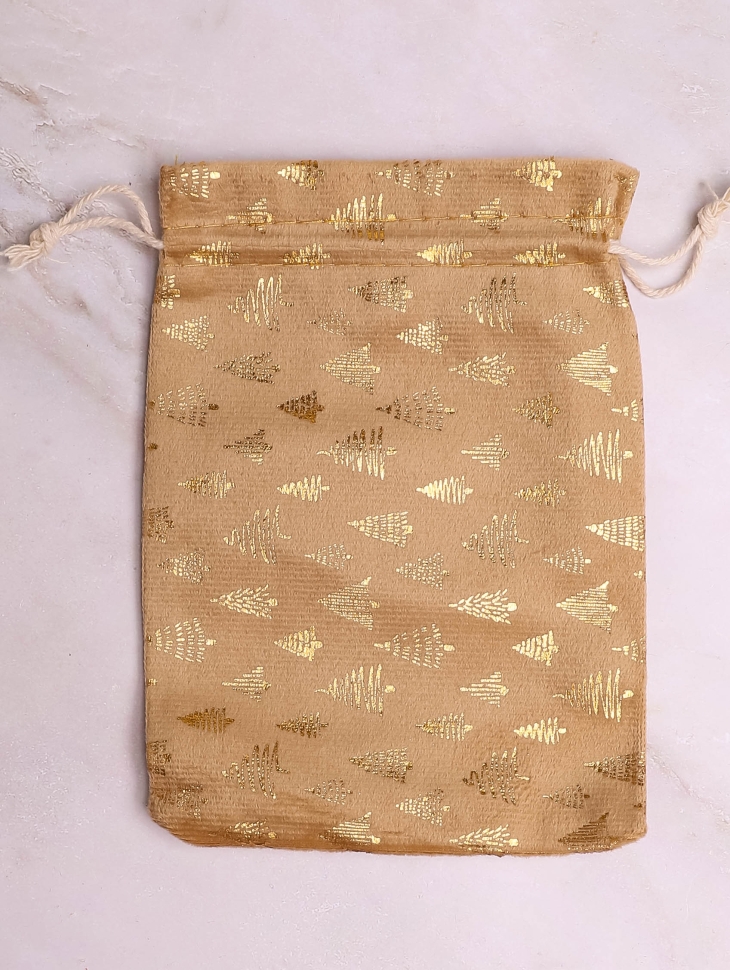 Мешок подарочный НГ велюр 12х17см Елочки золото