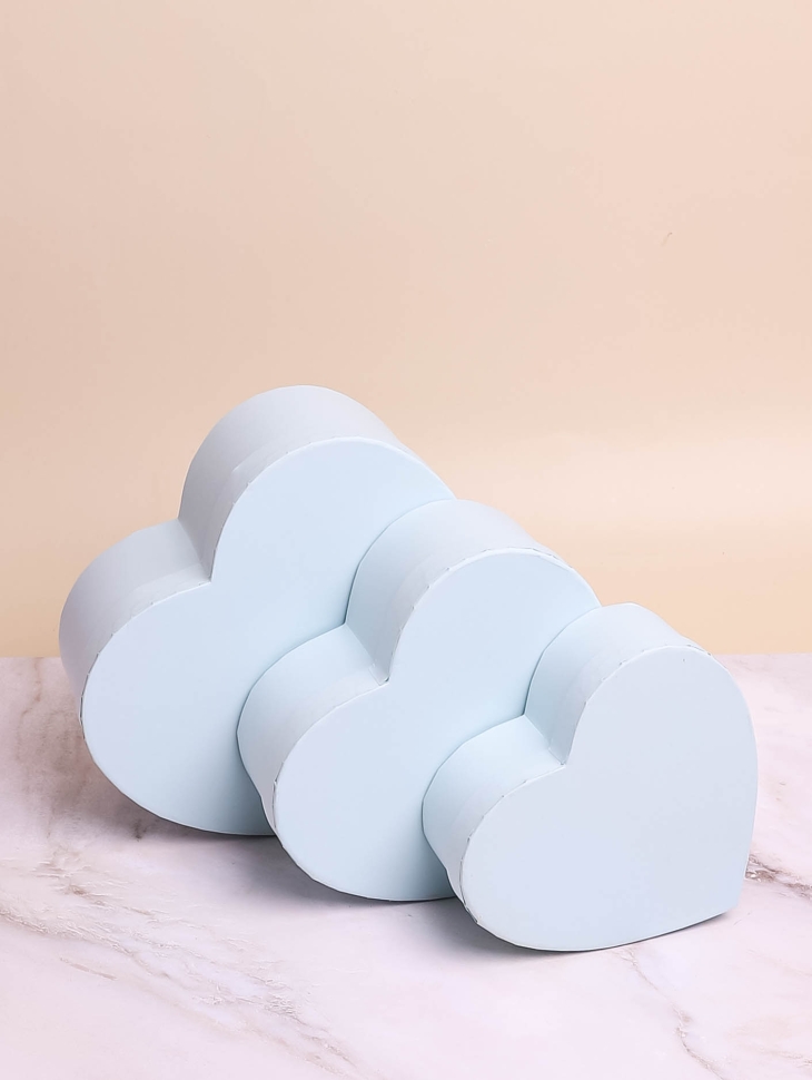 Коробка Сердце набор из 3шт 22х20х9см однотонный голубой светлый Коробка Сердце набор из 3шт 22х20х9см однотонный голубой светлый