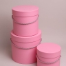 Коробка цилиндр набор из  3шт d18хh17 - d13-h12см со шнурком розовый