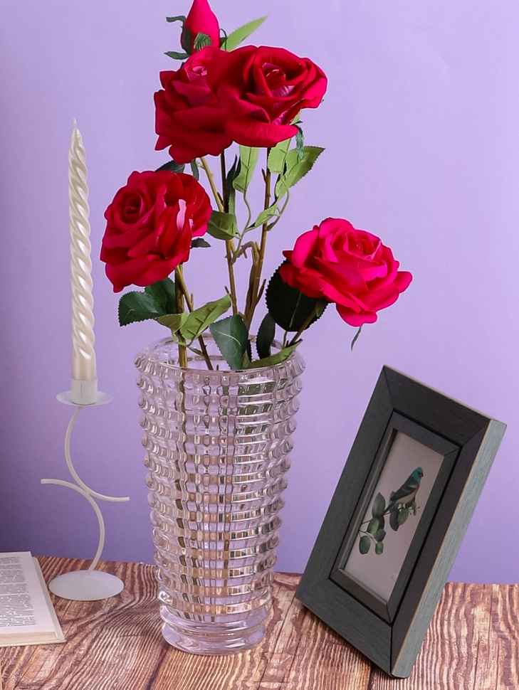 Ваза стекло Коническая H27,4 D12см К рельефная Ваза стекло Коническая H27,4 D12см К рельефная