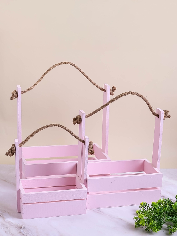 Ящик реечный с веревочной ручкой набор из 3шт h30.5х18.7х35,3см клубничный крем Ящик реечный с веревочной ручкой набор из 3шт h30.5х18.7х35,3см клубничный крем