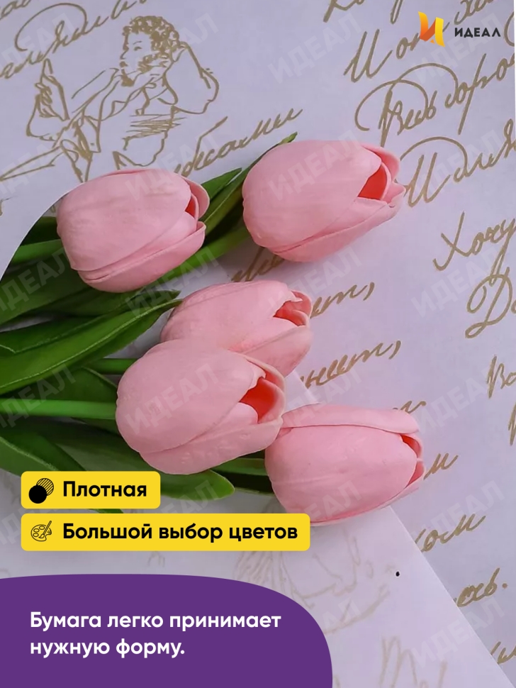 Бумага белая крафт 50г/м2, 70см x 10м Пушкинские строки, золото