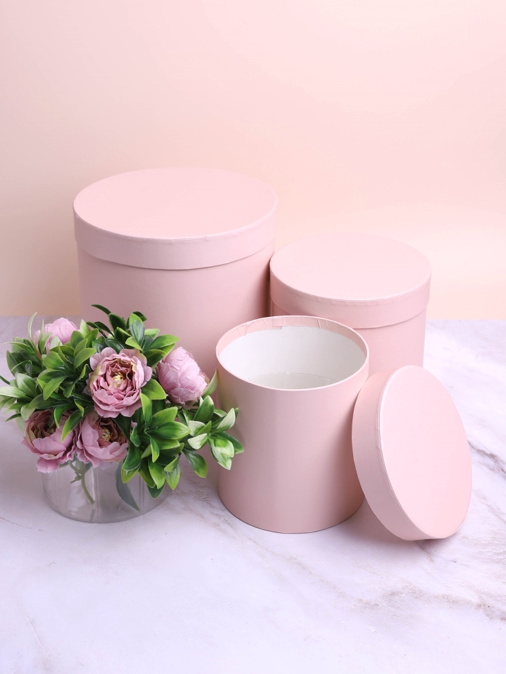 Коробка цилиндр набор из 3шт К d20хh22 - d13,5хh13см пудровый Коробка цилиндр набор из 3шт К d20хh22 - d13,5хh13см пудровый