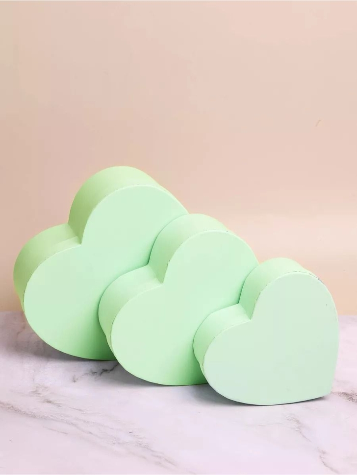 Коробка Сердце набор из 3шт 22х20х9см однотонный мятный