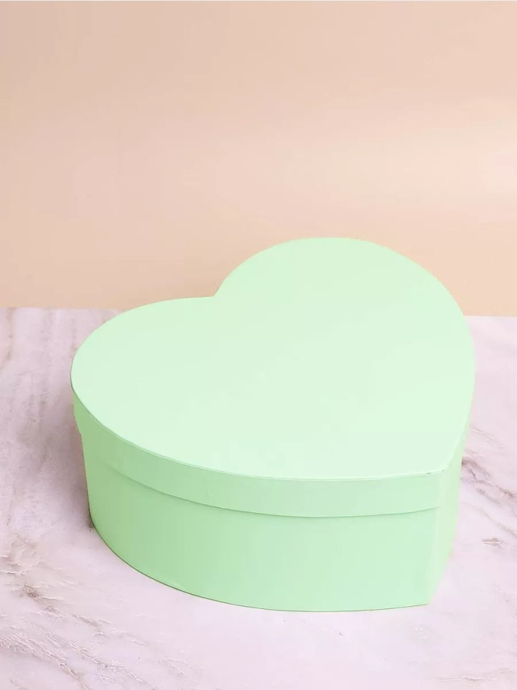 Коробка Сердце набор из 3шт 22х20х9см однотонный мятный