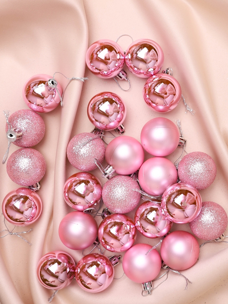 Игрушка елочная Шар  d4см набор 24шт пластик розовый