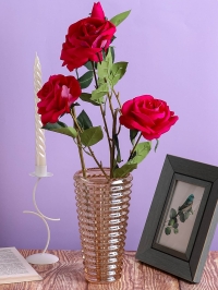 Ваза стекло Коническая H22,4 D10,8см К рельефная золотистый