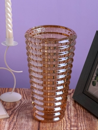 Ваза стекло Коническая H22,4 D10,8см К рельефная золотистый