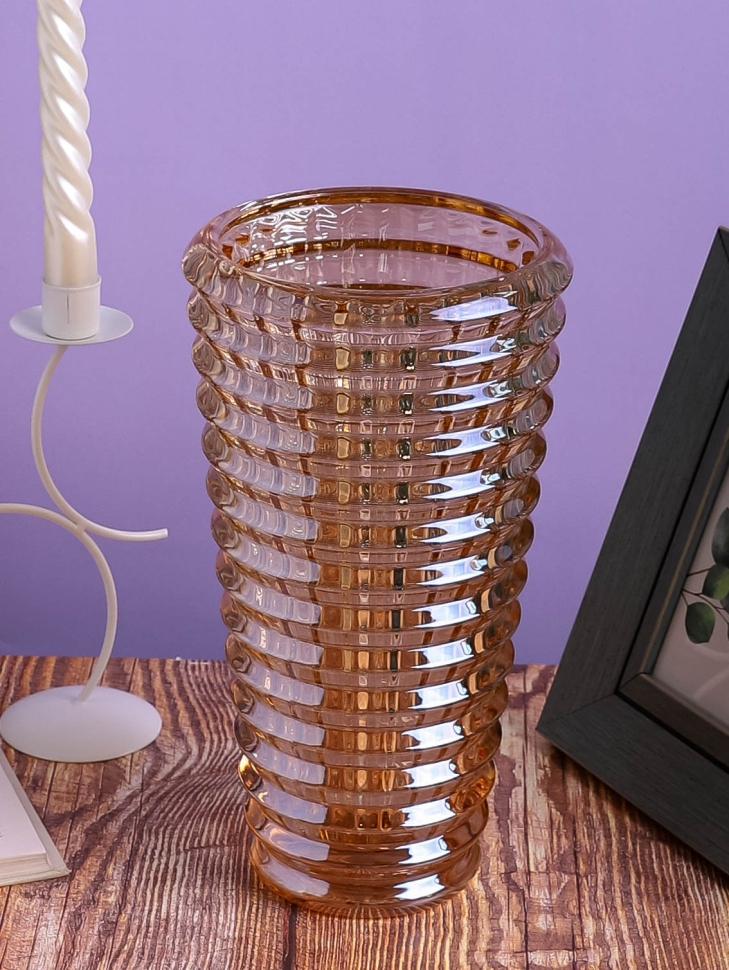 Ваза стекло Коническая H22,4 D10,8см К рельефная золотистый