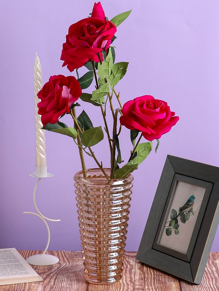 Ваза стекло Коническая H22,4 D10,8см К рельефная золотистый