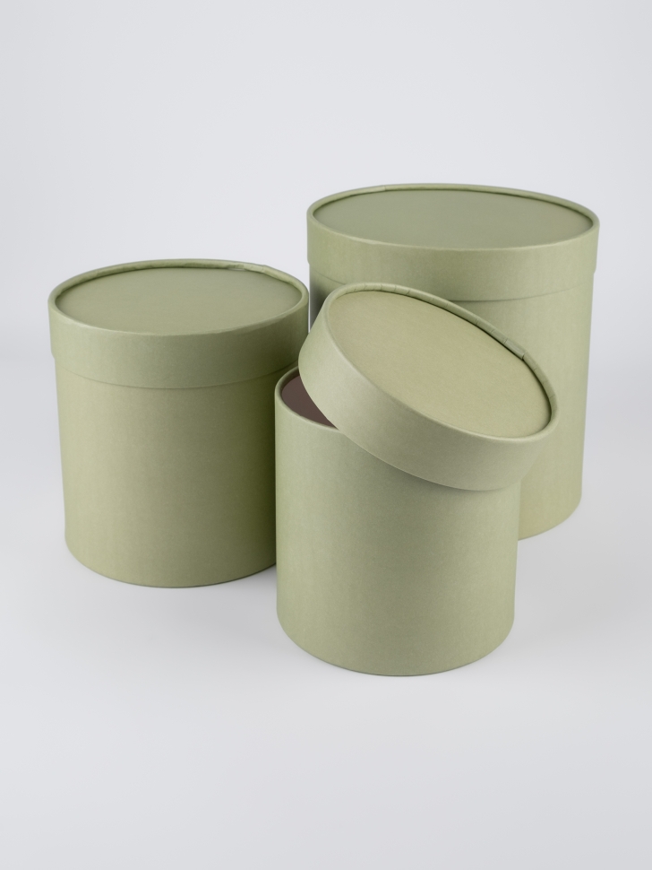 Коробка цилиндр набор из  3шт. 20х22см оливковый