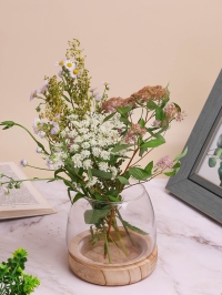 Ваза-подсвечник стекло h13 d13см К на деревянной подставке светлый