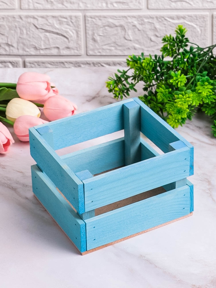 Ящик деревянный 13х12хh8см голубой