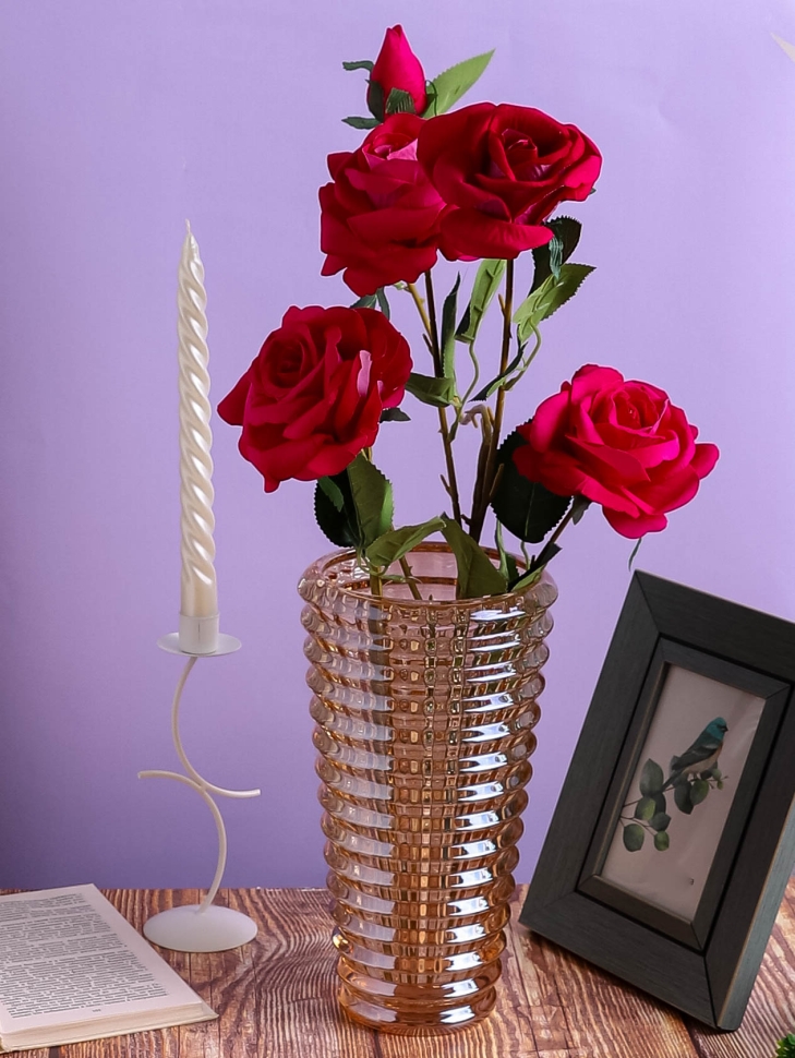 Ваза стекло Коническая H27,4 D12см К рельефная золотистый