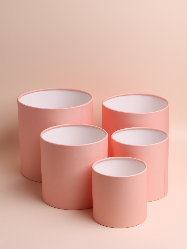 Коробка цилиндр набор из 5шт d20хh20 - d12хh12см б/крышки коралл