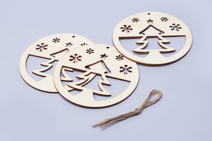 Игрушка елочная деревянная 3шт Елка 9,5см