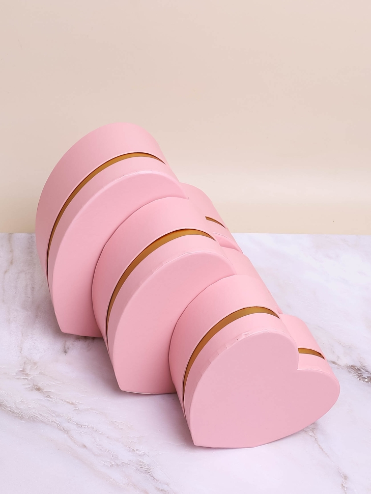 Коробка Сердце набор из 3шт 20х18,5х9,5см с золотой полосой розовый