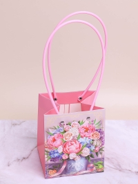 Сумочка пластик для цветов 13х12х15см 769 цветы