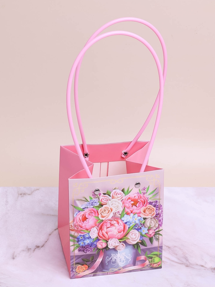 Сумочка пластик для цветов 13х12х15см 769 цветы