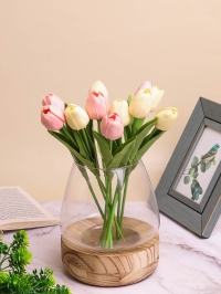 Ваза-подсвечник стекло h19 d17см К на деревянной подставке светлый