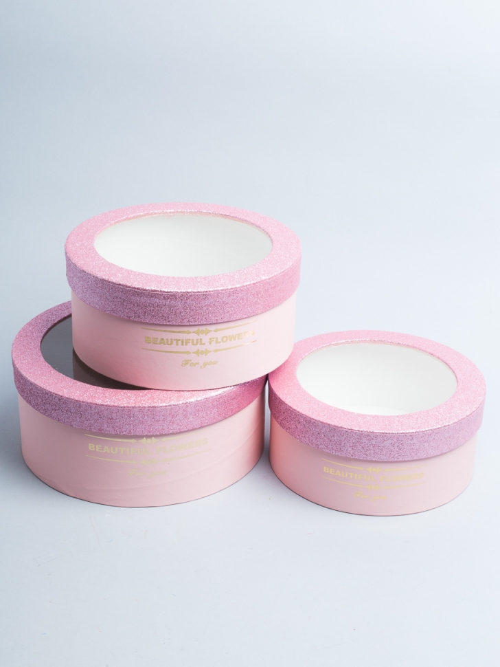 Коробка круг набор из 3шт. 25х25х11см с прозрачной крышкой розовый Коробка круг набор из 3шт. 25х25х11см с прозрачной крышкой розовый