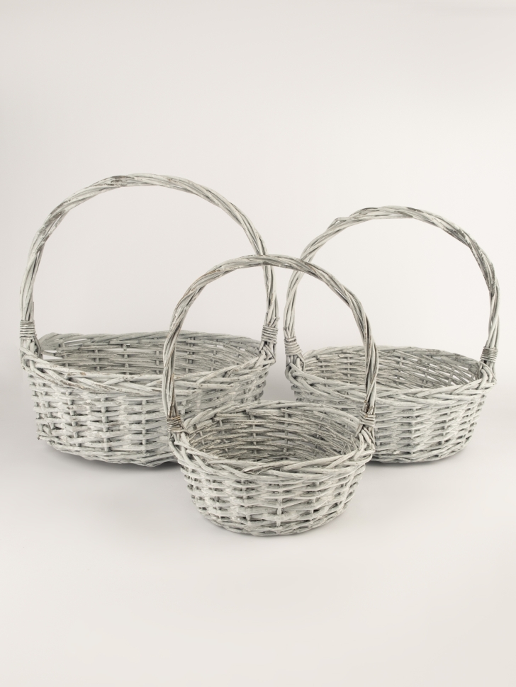 Корзина плетеная (ива) 3шт D36хH14х37см серый