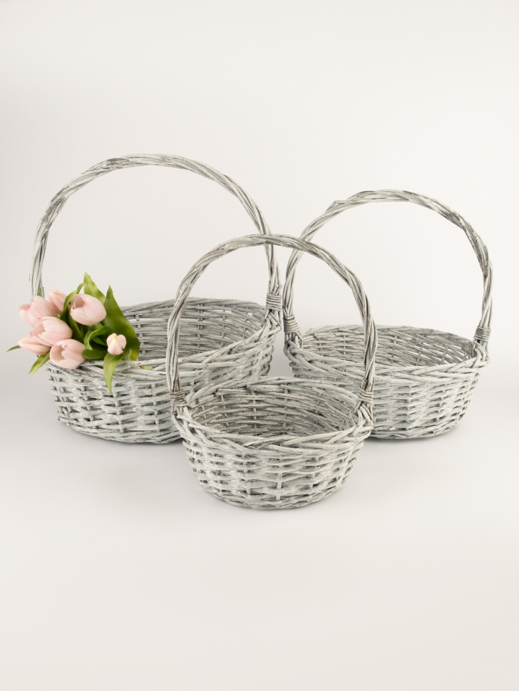 Корзина плетеная (ива) 3шт D36хH14х37см серый