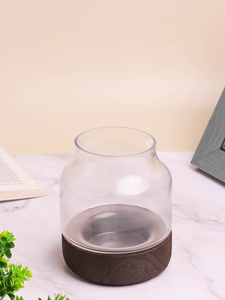 Ваза-подсвечник стекло h14 d12см К на деревянной подставке темный