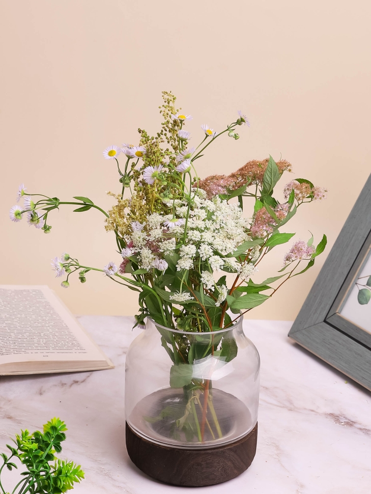 Ваза-подсвечник стекло h14 d12см К на деревянной подставке темный