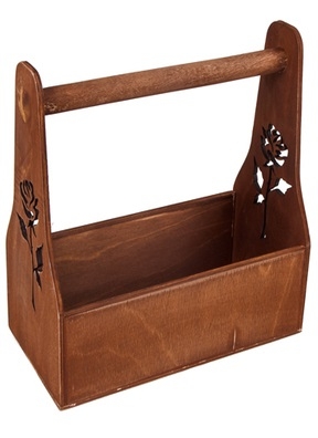 Ящик деревянный с ручкой 25х12хh25см коричневый с розой