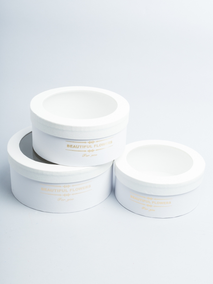 Коробка круг набор из 3шт. 25х25х11см с прозрачной крышкой белый Коробка круг набор из 3шт. 25х25х11см с прозрачной крышкой белый