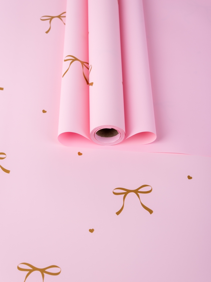 Пленка матовая 65мкм 58см х 10м Бантики розовый