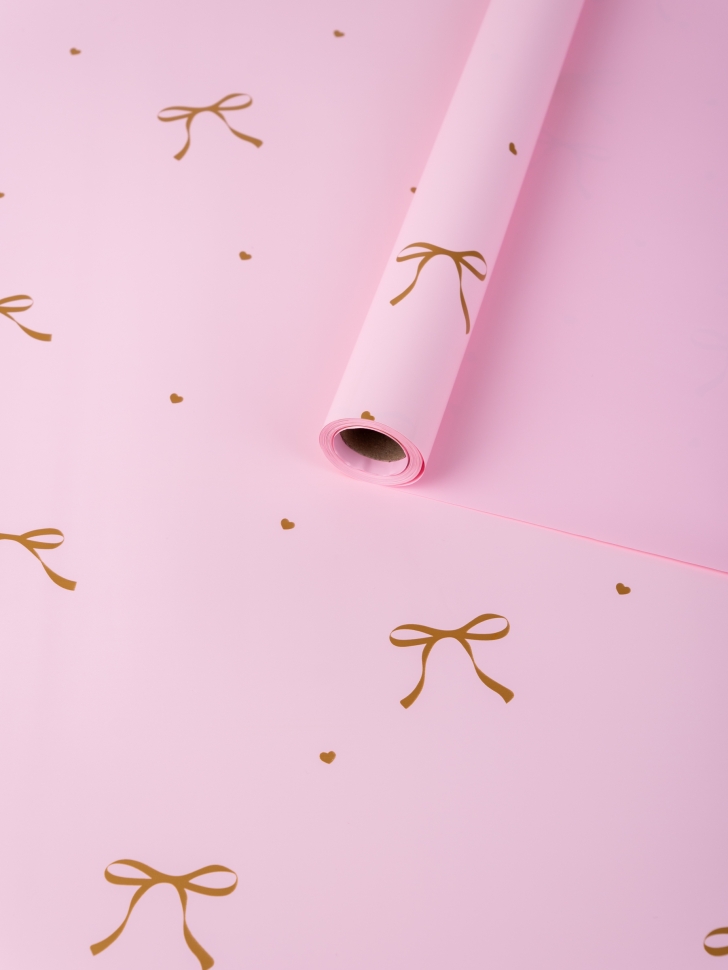 Пленка матовая 65мкм 58см х 10м Бантики розовый