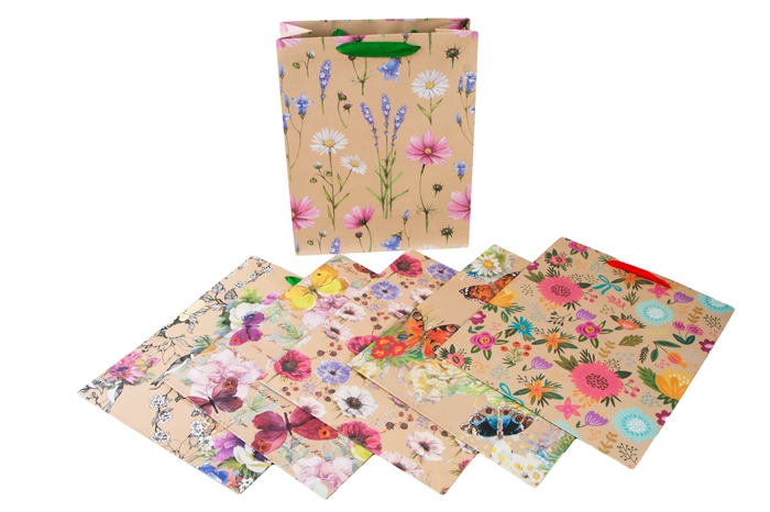 Сумочка подарочная крафт 26х32х12см цветы