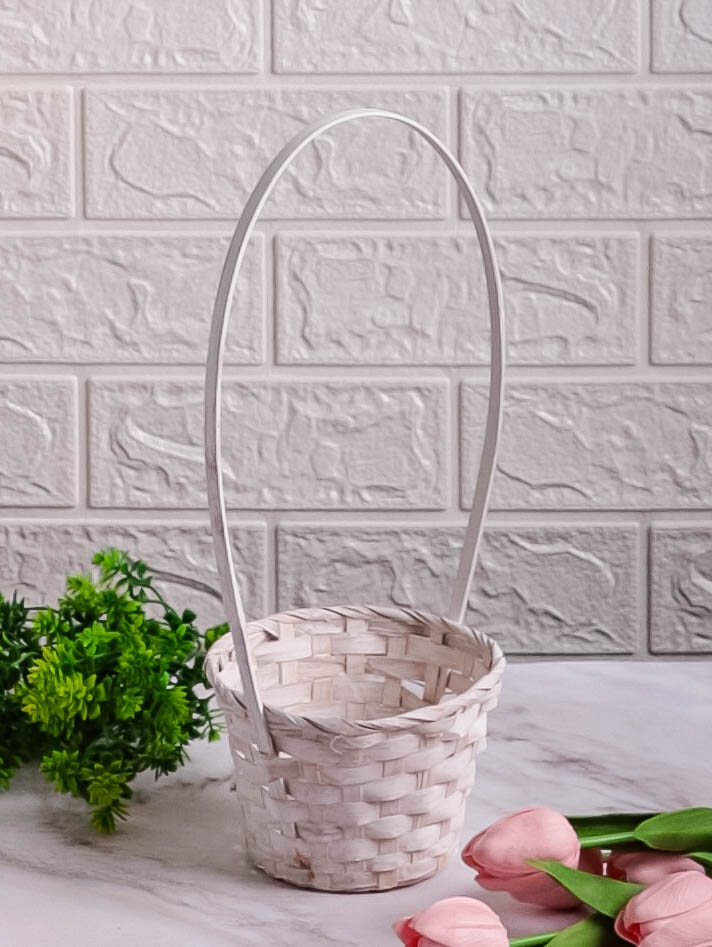 Корзина плетеная бамбук D13x9.5/28см белая