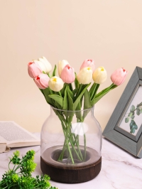 Ваза-подсвечник стекло h19 d16,5см К на деревянной подставке темный