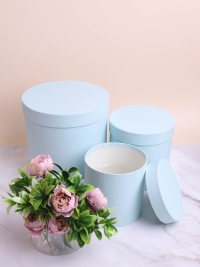 Коробка цилиндр набор из  3шт К d21хh21 - d14хh14см голубой