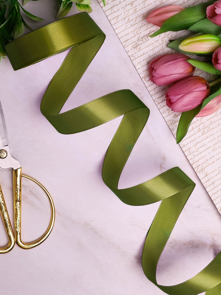 Лента атласная 25мм х 25 ярд JD оливковый Лента атласная 25мм х 25 ярд JD оливковый