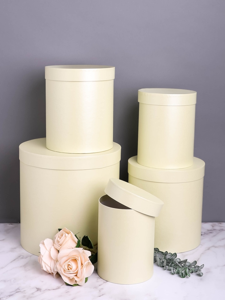 Коробка цилиндр набор из 5шт h30xd30см №83 однотонный светло-желтый